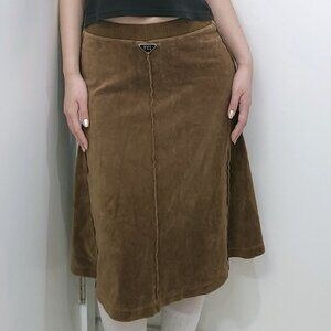Brown Velvet A-Line Flare Midi Skirt